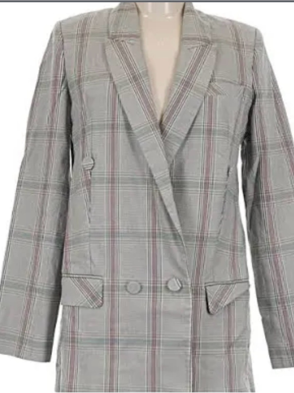 Cabi Plaid Blazer Jacket Size 4 Neutral Check Red Blue Accent